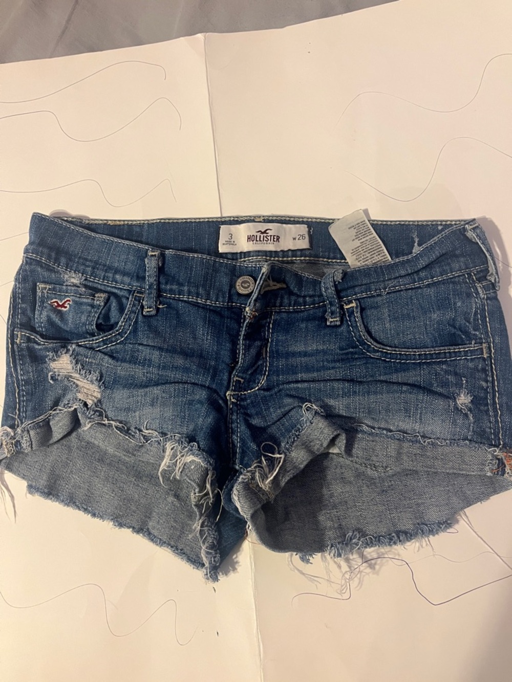 Hollister Women's Distressed Dark Blue Denim Cutoff Shorts